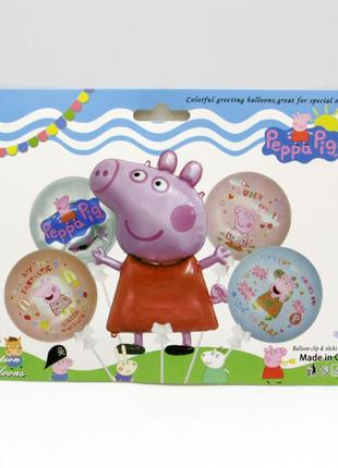 Набор из 5 воздушных шариков свинка пеппа (peppa pig) для праздника из фольги для фотозоны.