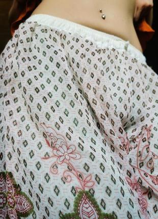 Подвійні на марлевке резинці шаровари штани в принт візерунок бохо етно стиль літні4 фото