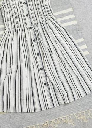 Primark льняне плаття в смужку вертикальну з ґудзиками натуральне біле стяжка топ відкриті плечі2 фото