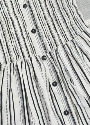 Primark льняне плаття в смужку вертикальну з ґудзиками натуральне біле стяжка топ відкриті плечі5 фото