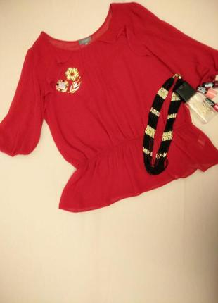 Красная великолепная блузка из шифона2 фото