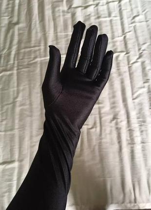 Перчатки чорні рукавички атлас довгі тряпочные3 фото