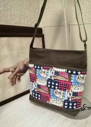 Текстильна сумка через плече. сумка жіноча з притому америка. міська сумка