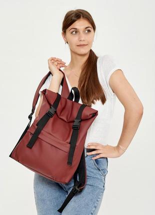 Жіночий бордовий великий місткий рюкзак рол топ9 фото