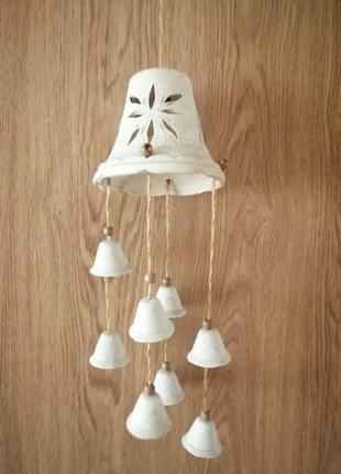 Подвесной декоративный керамический колокол с восьмью маленькими колокольчиками