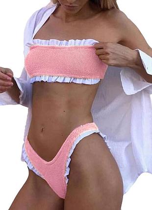 Розпродаж залишків супер модний купальник рожевого кольору з оборкою