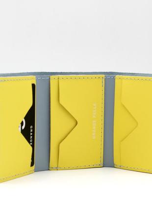 Женское портмоне из кожи с гравировкой, небольшой кошелёк сердце, голубой-желтый кошелёк из натуральной кожи3 фото
