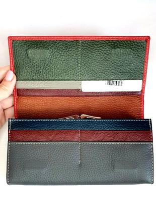 Шкіряний гаманець червоно-салатовий, всередині кольоровий   canevo3 фото