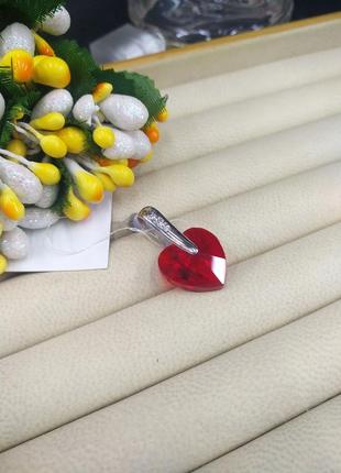 Серебряный кулон подвеска сердце большой красный фианит 9251 фото