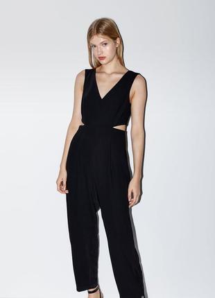 Комбінезон з вирізами zara, комбінезон з широкими брюками, чорний комбез, комбинезон с вырезами по бокам, свободный комбез