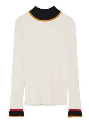 Водолазка в рубчик zara, гольф в рубчик, молочний базовий гольф, базовая водолазка в рубчик