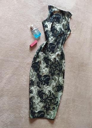 Розпродаж 😍😍😍гарна ефектна сукня футляр міді з позолотою в орнамент3 фото