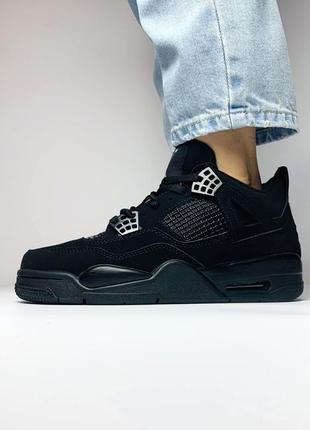 Мужские высокие кожаные кроссовки nike a1r j0rdan 4 retro black cat#найк5 фото