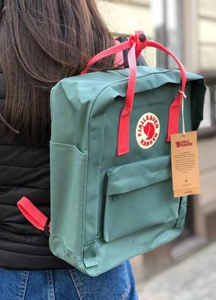 Рюкзак fjallraven kanken classic 16 l  green-peach pink / наложка bs2 фото