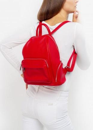 Жіночий рюкзак шкіряний червоний4 фото