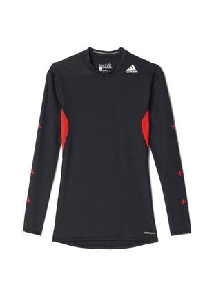 Футболка з довгим рукавом  компресійна чорно-червона adidas techfit recovery shirt ay9085