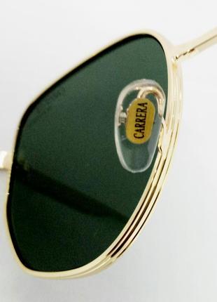 Carrera стильные мужские солнцезащитные очки серо зелёные в золотом металле7 фото