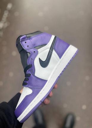 Кросівки nike air jordan 1 retro white black violet3 фото