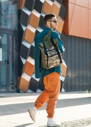 Чоловічий зручний та місткий рюкзак ролл sambag rolltop zard - хакі з піксельним камуфляжем3 фото