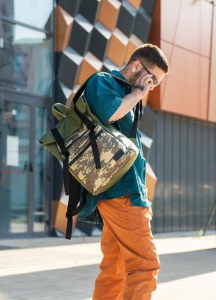 Чоловічий зручний та місткий рюкзак ролл sambag rolltop zard - хакі з піксельним камуфляжем4 фото