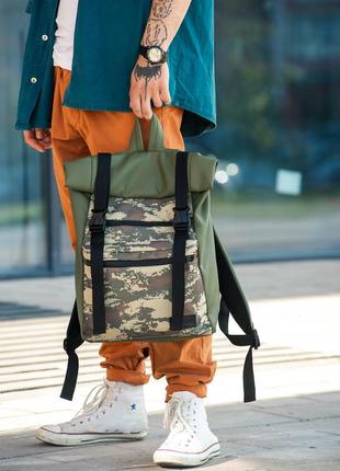 Чоловічий зручний та місткий рюкзак ролл sambag rolltop zard - хакі з піксельним камуфляжем2 фото