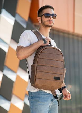 Чоловічий рюкзак зручний, гарний та надійний, відделення під ноут sambag zard lrt - коричневий нубук1 фото