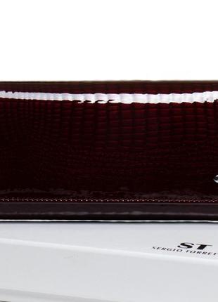 Жіночий шкіряний гаманець бордо / лаковий бордовий гаманець з натуральної шкіри