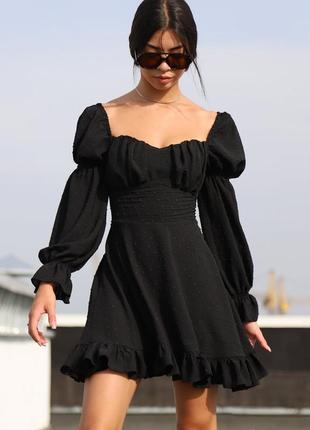 Чорна сукня коротка міні сукня коротке плаття міні плаття з рюшами1 фото