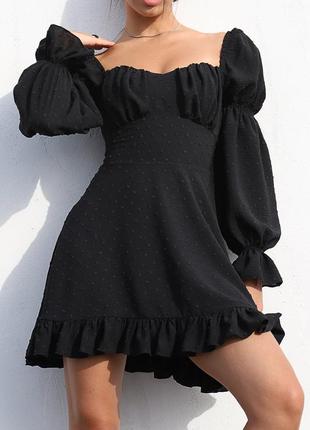 Чорна сукня коротка міні сукня коротке плаття міні плаття з рюшами4 фото