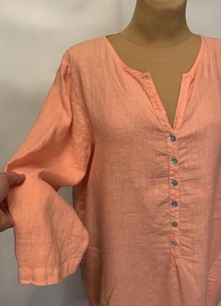 Лляна блуза,туніка з кишенями3 фото