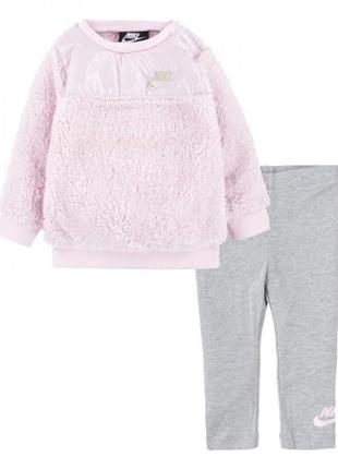 Nike sherpa crew sweater set baby girls grey heather набор толстовка и джоггеры , размер 6-7