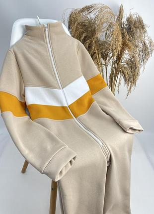 Теплий на флісі комбінезон під шийку бежевий