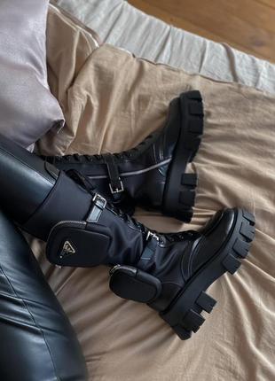 Жіночі ботінки  prada boots zip pocket black high женские ботинки  прада