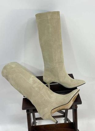 Піщані чоботи на каблучку крокуль натуральний замш шкіра  осінь зима