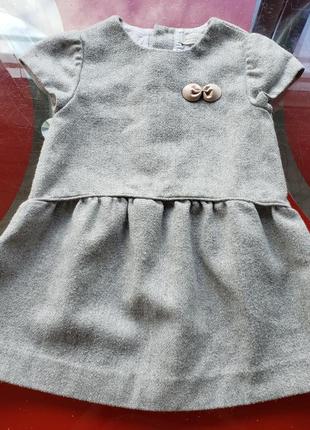 Zara теплое шерстяное красивое платье серое с блеском девочке 3-4 г 98-104см1 фото