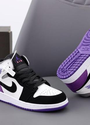 Высокие кожаные кроссовки жорданы. nike air jordan purple