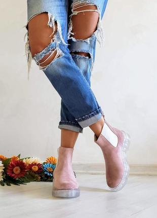Замшевые женские ботинки челси на низком ходу демисезонные chelsea ice7 фото