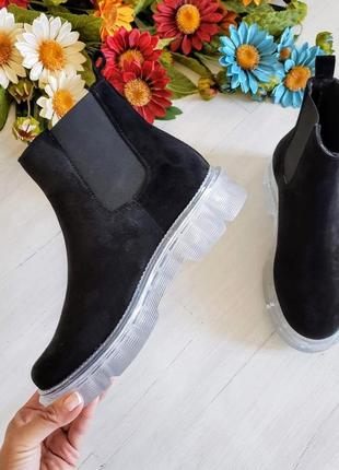 Замшевые женские ботинки челси на низком ходу демисезонные chelsea ice3 фото