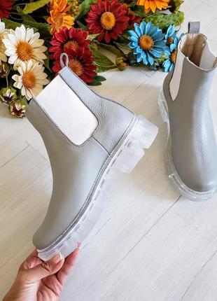 Зимние женские ботинки челси кожаные на толстой прозрачной подошве внутри овчина chelsea ice6 фото
