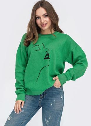 В'язаний джемпер у стилі оверсайз із візерунком "дівчина"