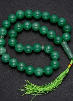 Чотки з натурального каменю нефрит, 33 намистини, гладкий кулька d-12мм+-,вставка нефрит