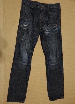 Мощные темно-синие джинсы - элвуды с потертостями denim co англия 32/34 р