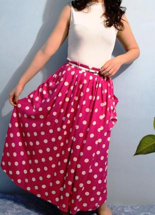 Яркая длинная штапельная юбка с накладными карманами