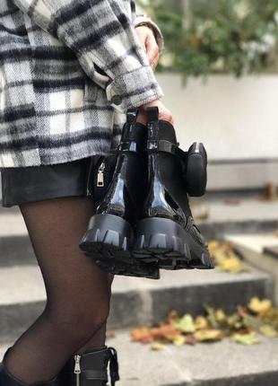 Жіночі ботінки  prada leather boots nylon pouch black 4 женские ботинки прада6 фото