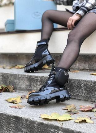 Жіночі ботінки  prada leather boots nylon pouch black 4 женские ботинки прада5 фото