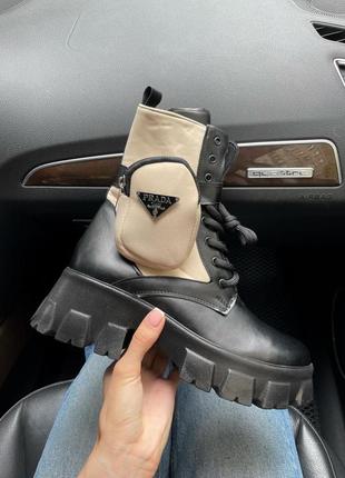 Жіночі ботінки  prada boots black beige женские ботинки прада