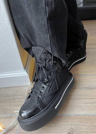 Жіночі  кросівки prada marco re-nylon and brushed leather high-top женские ботинки прада2 фото