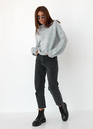 Серый свитер женский однотонный свободного фасона оверсайз6 фото