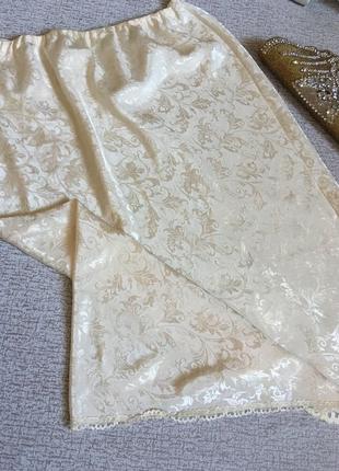 Під'юбник світлий спідниця атласна з вензелями нижня юбка молочна довга m&s- xl,xxl8 фото