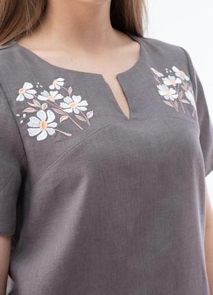 Блузка жіноча 100% льон бордо беж коричнева3 фото